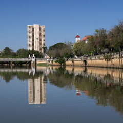Fototapeta premium on the river bank of Chiang Mai in northern Thailand February 2nd, 2023