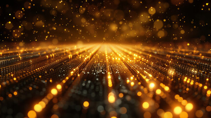 Obraz premium Market Pulse: Glowing Abstract of Stock Data in Gold and Black 