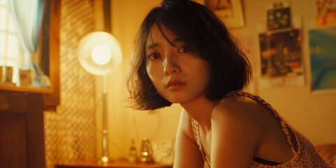 asian women in her bedroom