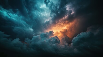 Dark of stormy sky with multiple cloud to ground lightning strikes. - obrazy, fototapety, plakaty
