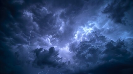 Fototapeta na wymiar Dark of stormy sky with multiple cloud to ground lightning strikes.