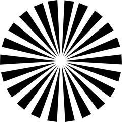 Sunburst element radial stripes or sunburst backgrounds icons of rays design. Retro stars black vector isolated on transparent. Editable stock flat geometric sunburst symbol.