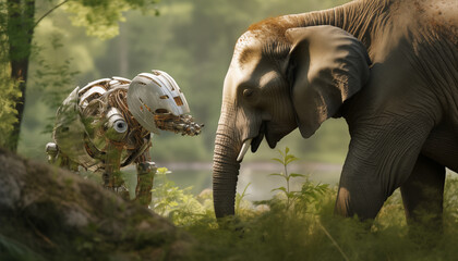 Gentle Giants: A Majestic Pair of Elephants Gracefully Aligned, Casting a Powerful Presence