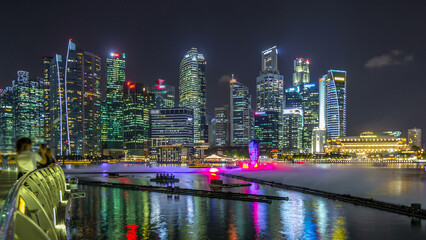 Light and Water Show along promenade in front of Marina Bay Sands timelapse