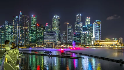 Light and Water Show along promenade in front of Marina Bay Sands timelapse © neiezhmakov