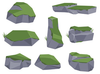 Rock stone set cartoon. Cartoon game art rocks and stones. Stones boulder, gravel rubble and pile of rocks cartoon isolated vector illustration EPS10