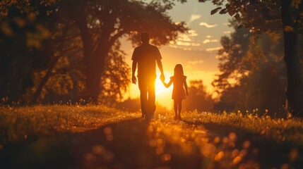 Homeward Bound: Father and Daughter’s Evening Stroll
 - obrazy, fototapety, plakaty