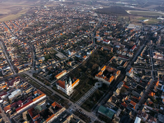 Fototapeta na wymiar Drone view of Sombor town, square and architecture, Vojvodina region of Serbia, Europe.