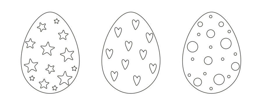 Set of Hand drawn Easter eggs isolated on transparent background. Beautiful doodle ornament. Antistress Coloring page. Vector illustration