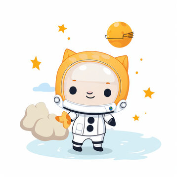 Cute cat astronaut exploring a cheese planet in a fantasy universe 3d render