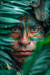 Mayan warrior, close up portrait, Generative AI