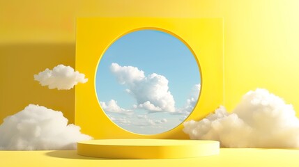 yellow background podium with clouds