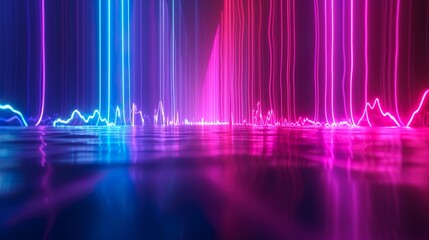 ultraviolet spectrum, blue violet neon lights, laser show, night club, equalizer, abstract fluorescent background, optical illusion, virtual reality, physics concept, physics lab, science background