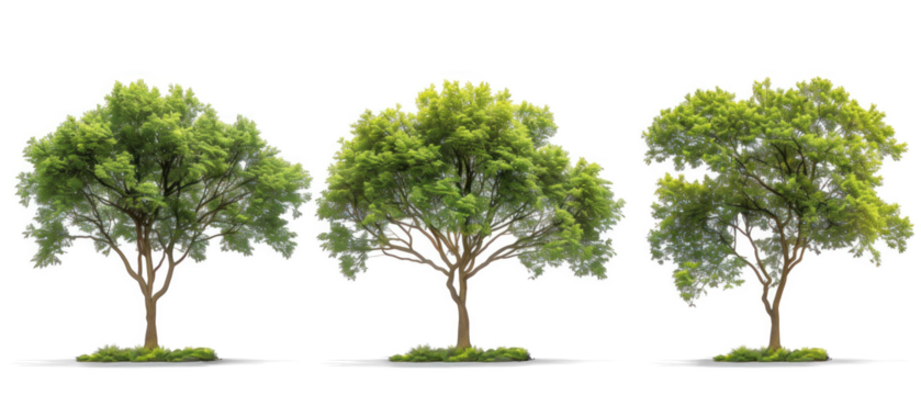 Set of different trees on transparent background