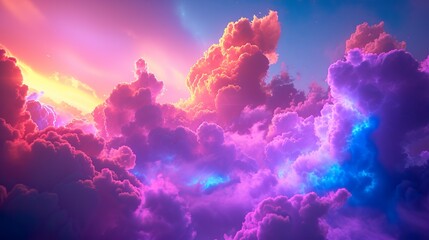 3d render Colorful blue and pink smoke clouds in muted tones flowing in water on grey background - obrazy, fototapety, plakaty