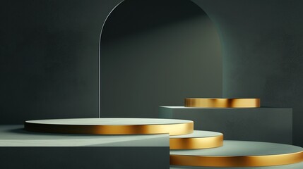 Abstract background golden texture design empty space platform 3d podium product display background