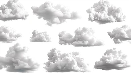 3d render, abstract clouds and cumulus clip art isolated on transparent background, sky elements - obrazy, fototapety, plakaty