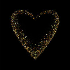 Gold glitter heart frame. Luxury shimmer heart shape border.
