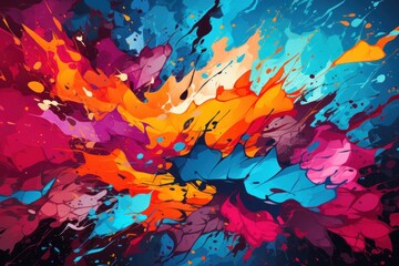 Colorful Paint Splattered on a Black Background Generative AI