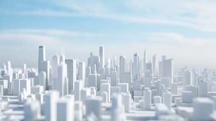 Miniature Chicago Downtown buildings and skyscrapers installation, 3D miniature city model in white