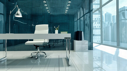 Contemporary Office Space with Modern Desk, Bright Windows, and Sleek Design for a Professional Work Environment