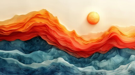 Artistic natural landscape background with handdrawn lines pattern.