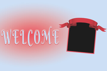 Welcome to on red background card with photo frame