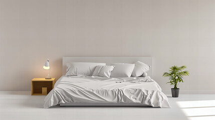 Modern Bedroom with Simple Elegant Bedding, Stylish Lamp, and Minimalistic Decor for a Serene Retreat