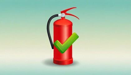 Fototapeta premium Red fire extinguisher with a green check mark, indicating safety and readiness against a soft gradient background.