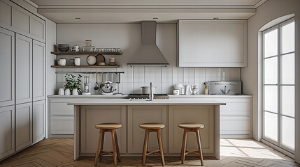 Modern Kitchen with Sleek White Design, Stylish Wooden Accents, and Bright Lighting for a Contemporary Home