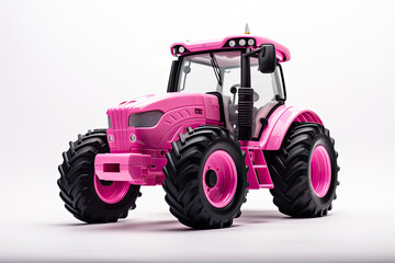 Obraz premium Showcase of a strikingly unique tractor, painted in bold shades of pink, redefining traditional farming machinery aesthetics, white background