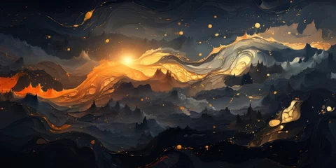 Deurstickers Mountain Painting With Light Source Generative AI © j@supervideoshop.com