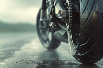 The rear wheel on a motorcycle. Ride concept