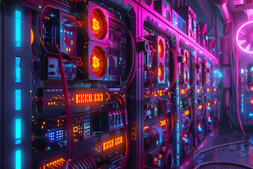 Abstract bitcoin mining rigs The digital gold rush visualized