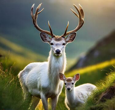 Deer with her baby - photo generate AI 