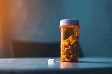 Fotobehang Close-up of prescription opioids in a bottle Highlighting the ongoing opioid crisis and the challenges of medication management and addiction © Bijac