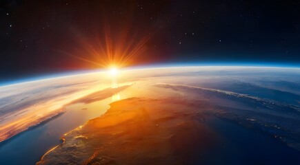 Fototapeta na wymiar Earth From Space With sunrise
