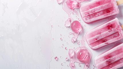 Pink Ice Lollys Melting on white Surface Summer, Generative AI.