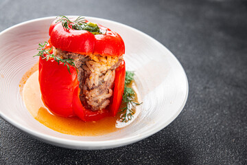 pepper stuffed meat and rice filling fresh food tasty eating meal food snack on the table copy space food background rustic top view