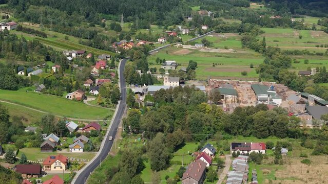 Beautiful Landscape Downtown Road Bircza Aerial View Poland
