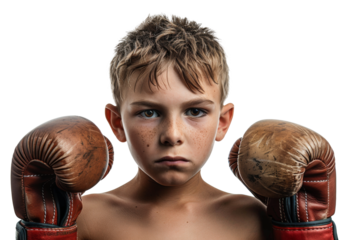 Determined young boxer with a powerful athletic stance, cut out - stock png.