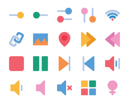Flat color icons set for User interface.