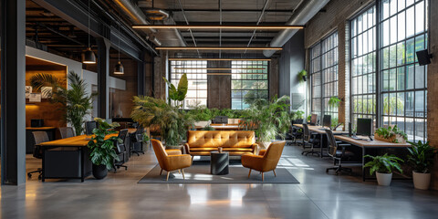 Fototapeta premium Interior design of modern office. Interior mockup. Generative AI