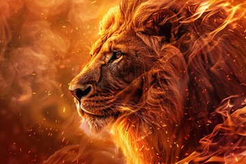 Majestic fire lion portrait Symbolizing power Courage And leadership