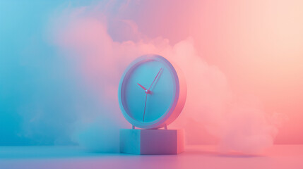 A minimalist clock with a pastel background presents a calm and tranquil concept of time with soft lighting, simplicity and elegance. - obrazy, fototapety, plakaty