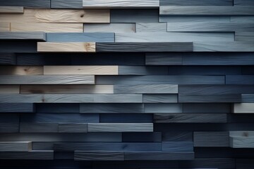 A wall constructed from a mix of blue hues blending seamlessly, creating a visually striking display.