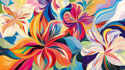 Elegant swirling floral graphic with vibrant multicolored abstract patterns for creative design use