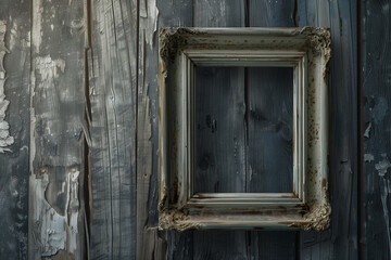 Old picture frame on vintage wood wall.AI generated