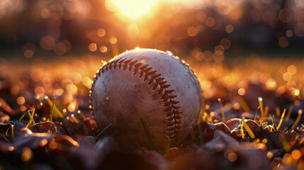 Fototapeta na wymiar Baseball on Lush Green Field