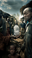 Wasserknappheit in armen Ländern Afrika Grundversorgung von Menschen mit Wasser Generative AI - obrazy, fototapety, plakaty